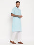Vastramay Men's Aqua Blue Solid Kurta with White Pyjama Set